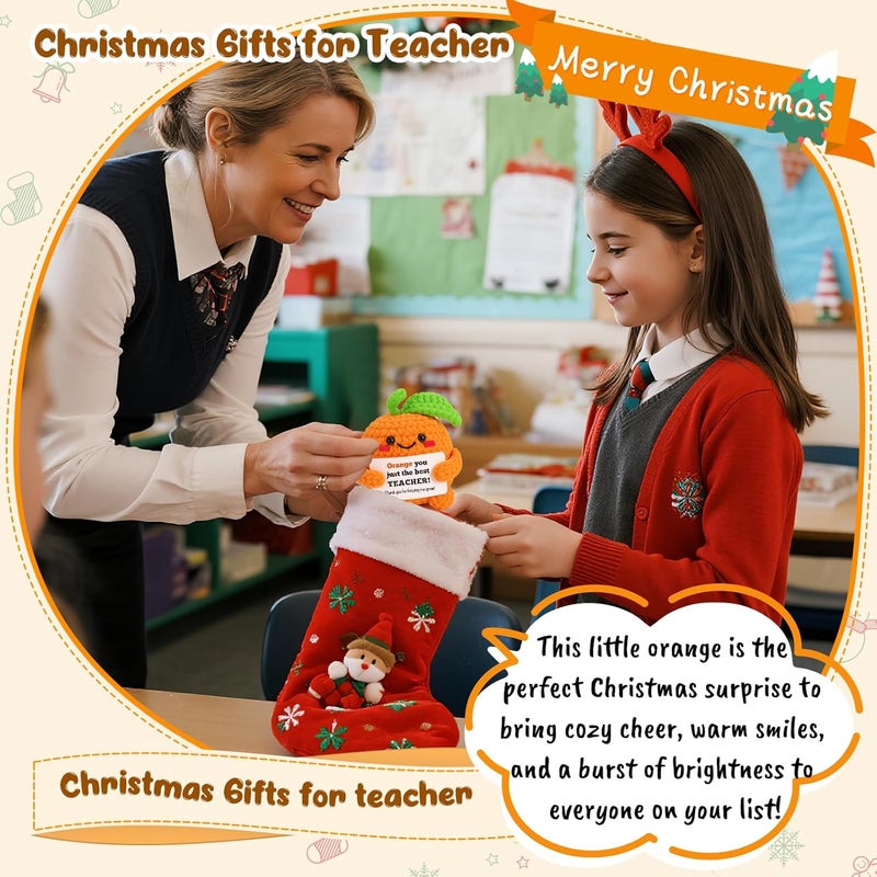 FEFAMM Mini Teacher Gifts for Women, Thanksgiving Christmas Birthday Gifts for Best Teachers Cute Handmade Crochet Orange for Teachers Mentors Tutors Retirement Appreciation Thank You for Helping Me Grow - Image 2